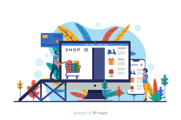 man and woman shopping from website